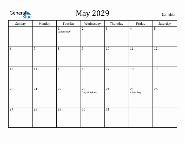 May 2029 Calendar Gambia