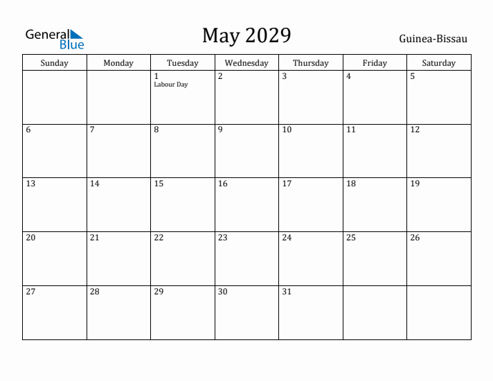 May 2029 Calendar Guinea-Bissau
