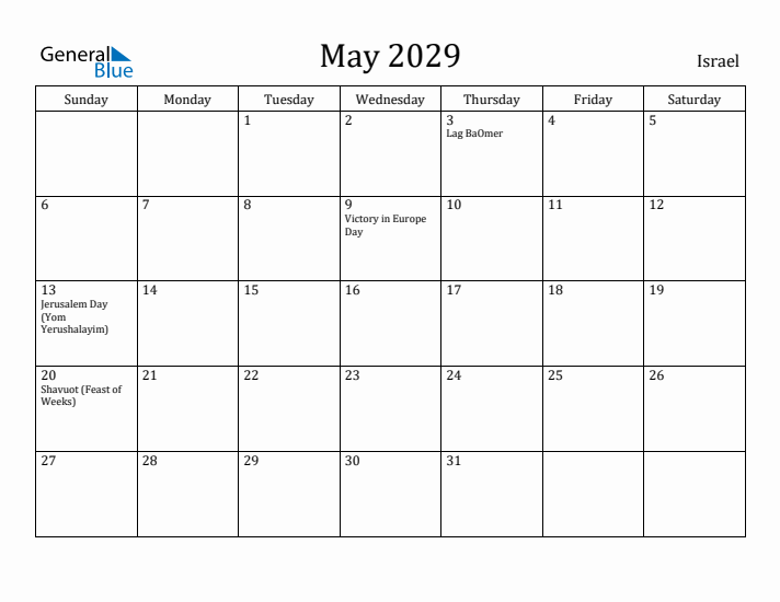 May 2029 Calendar Israel
