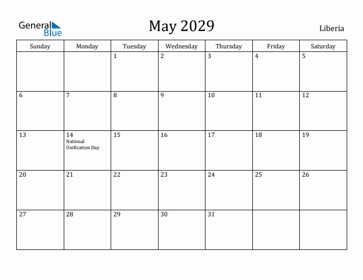 May 2029 Calendar Liberia