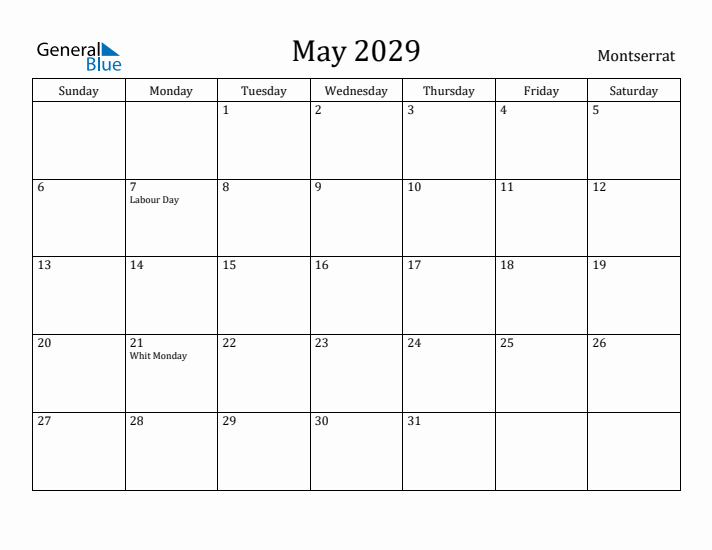 May 2029 Calendar Montserrat