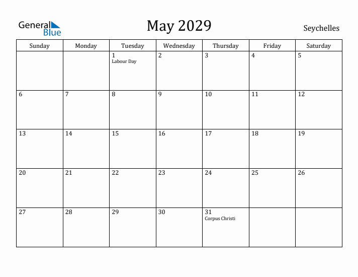 May 2029 Calendar Seychelles
