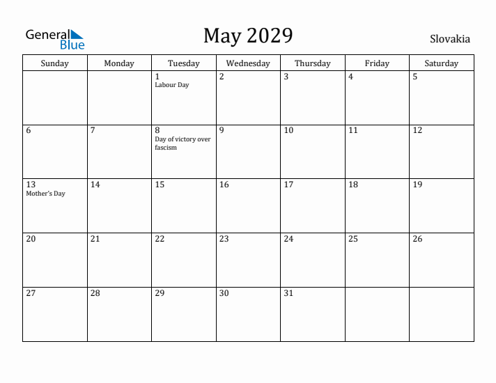 May 2029 Calendar Slovakia