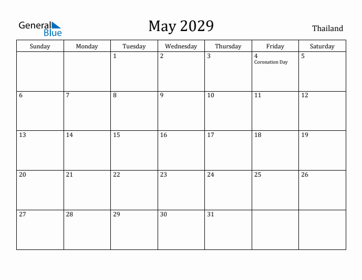 May 2029 Calendar Thailand