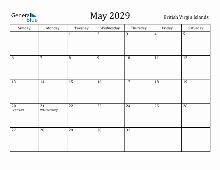 May 2029 Calendar British Virgin Islands