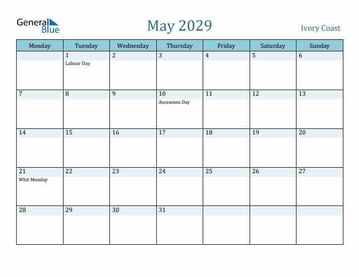 May 2029 Calendar with Holidays
