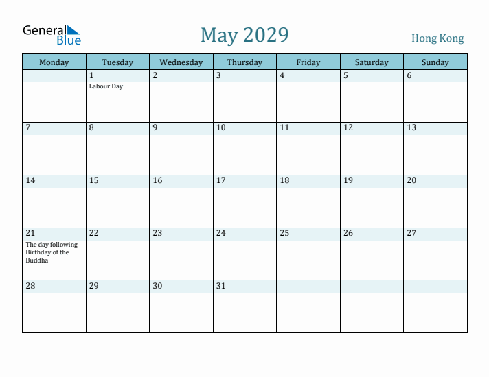 May 2029 Calendar with Holidays