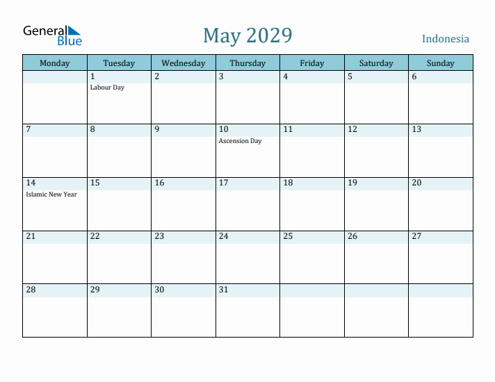 May 2029 Calendar with Holidays