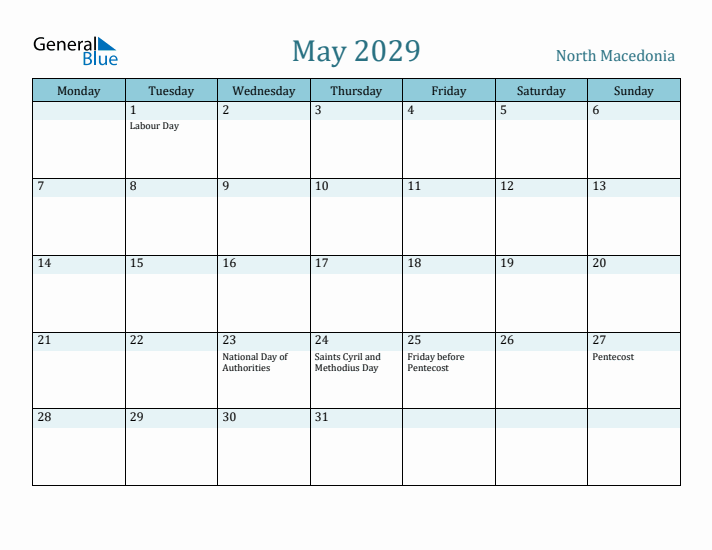 May 2029 Calendar with Holidays