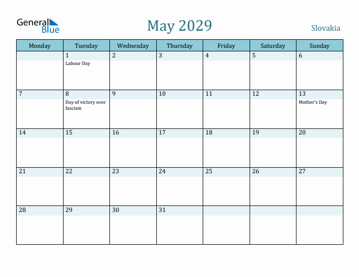 May 2029 Calendar with Holidays