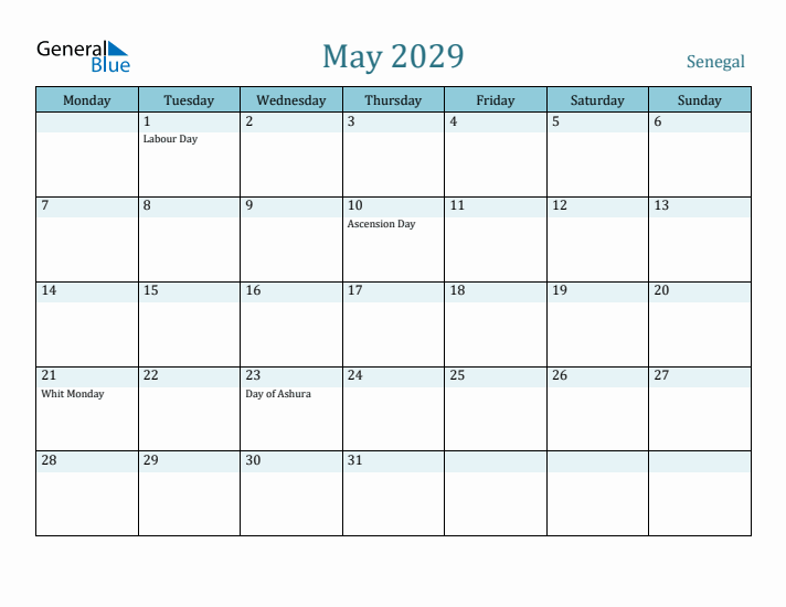 May 2029 Calendar with Holidays