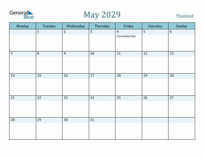 May 2029 Calendar with Holidays