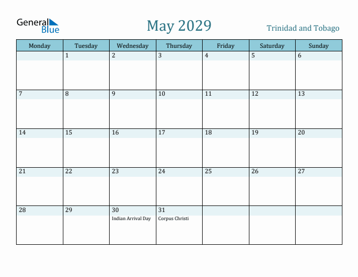 May 2029 Calendar with Holidays