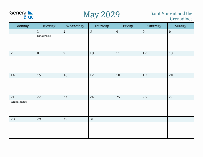 May 2029 Calendar with Holidays