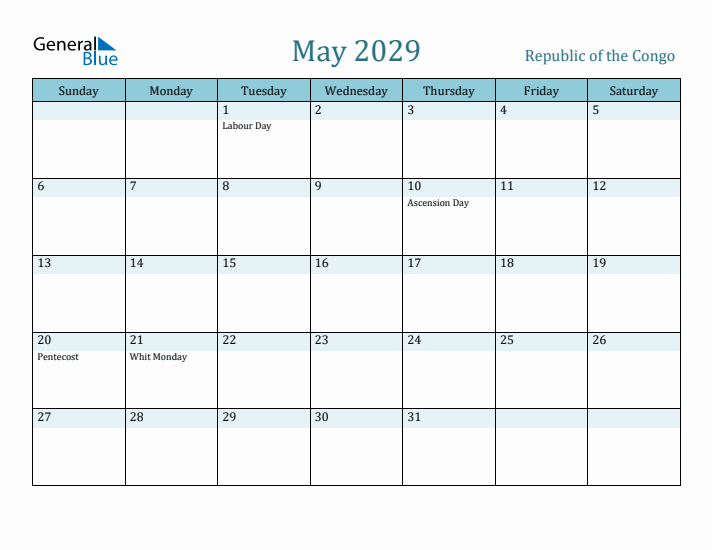 May 2029 Calendar with Holidays