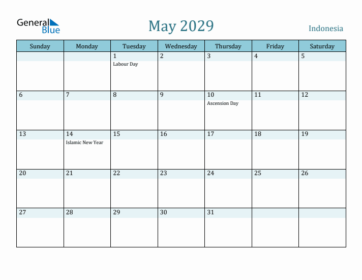 May 2029 Calendar with Holidays