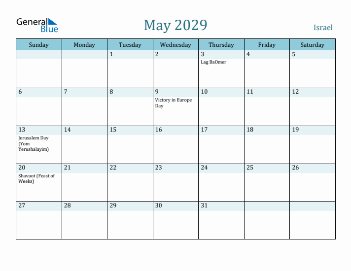 May 2029 Calendar with Holidays