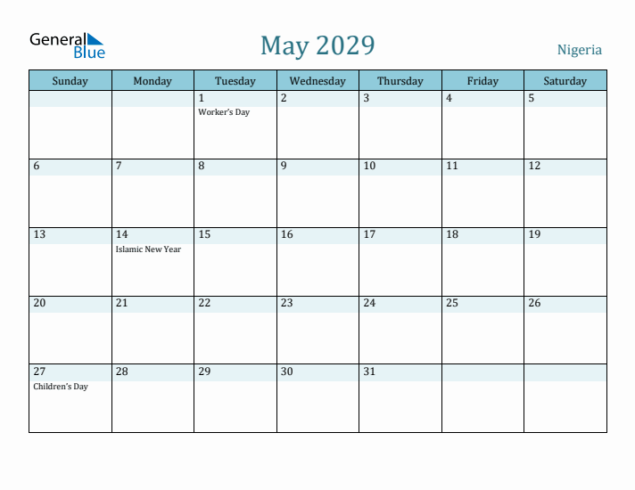 May 2029 Calendar with Holidays