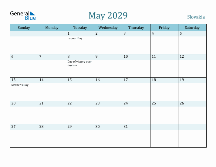 May 2029 Calendar with Holidays