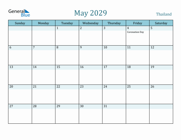 May 2029 Calendar with Holidays