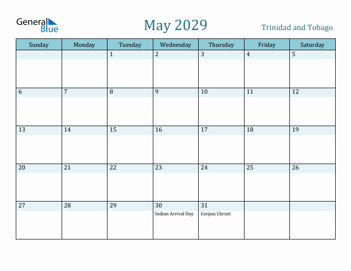 May 2029 Calendar with Holidays