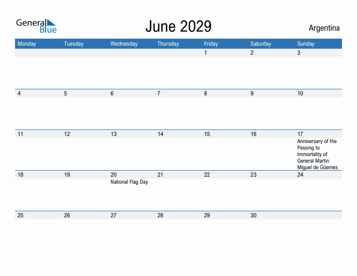 Fillable June 2029 Calendar