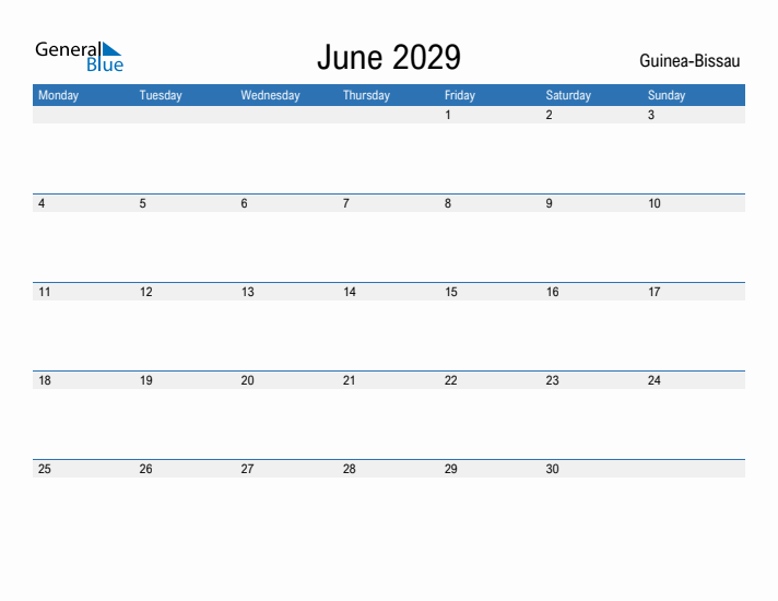 Fillable June 2029 Calendar