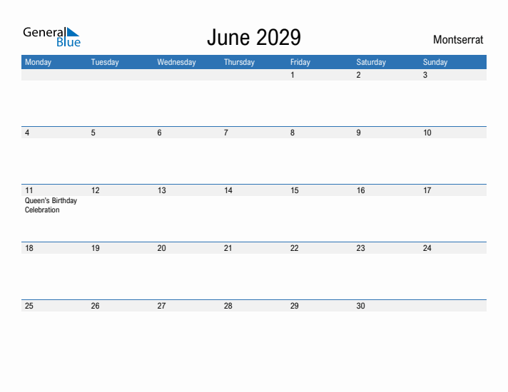 Fillable June 2029 Calendar