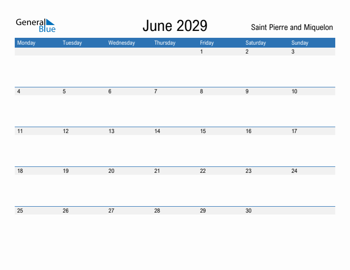 Fillable June 2029 Calendar