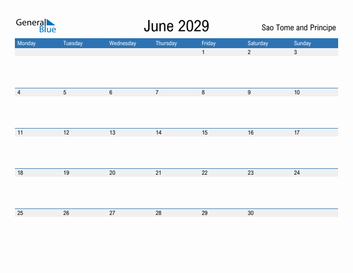 Fillable June 2029 Calendar