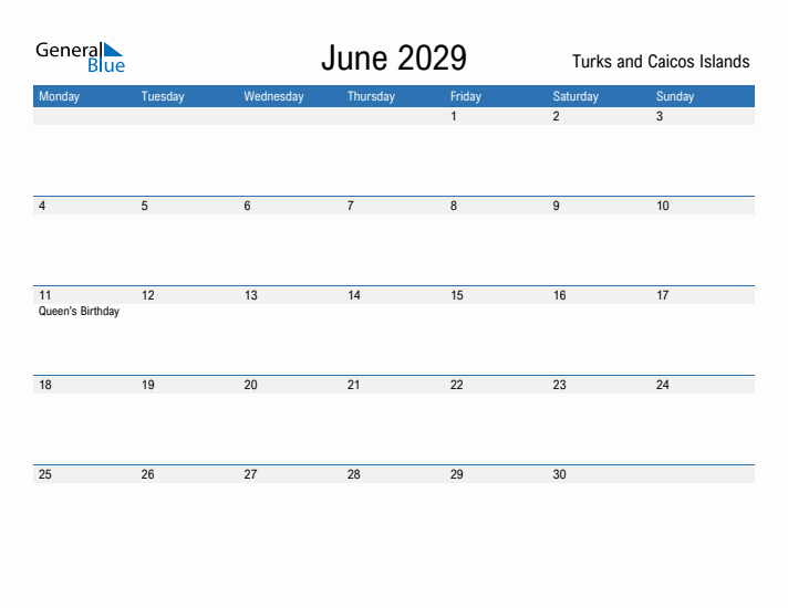 Fillable June 2029 Calendar