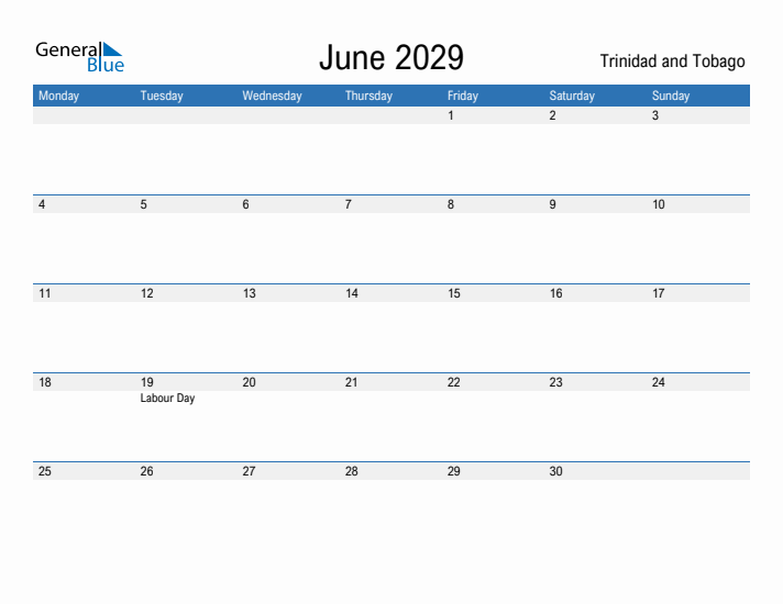 Fillable June 2029 Calendar