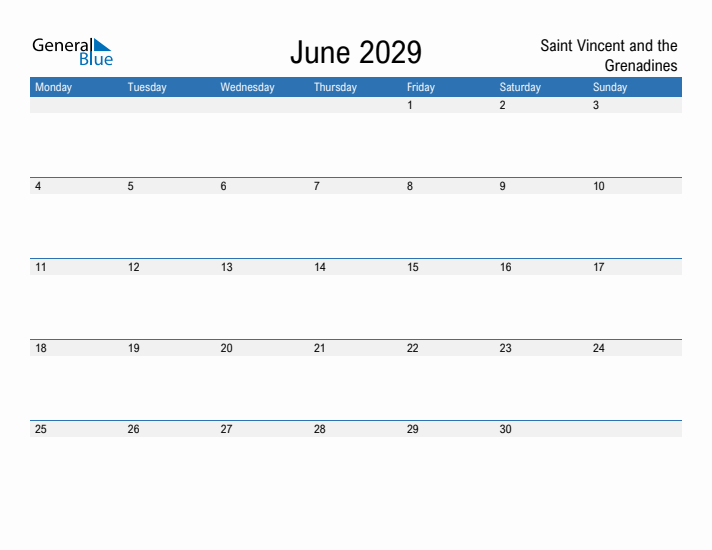 Fillable June 2029 Calendar