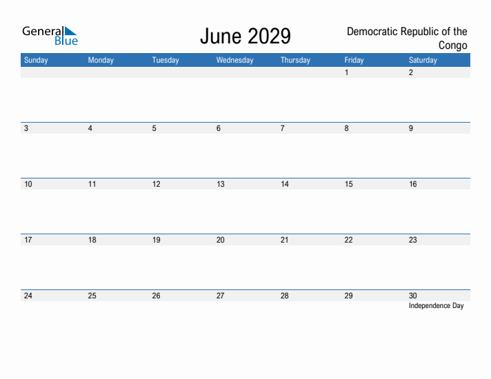 Fillable June 2029 Calendar