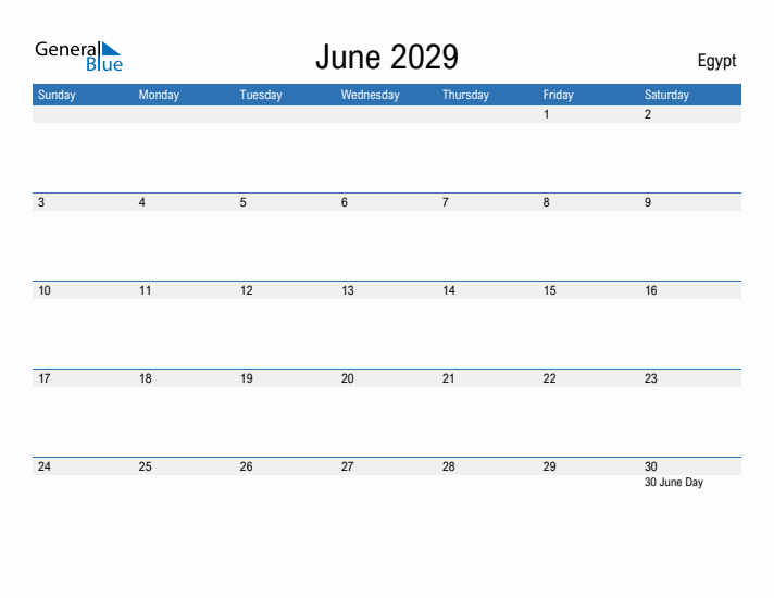 Fillable June 2029 Calendar
