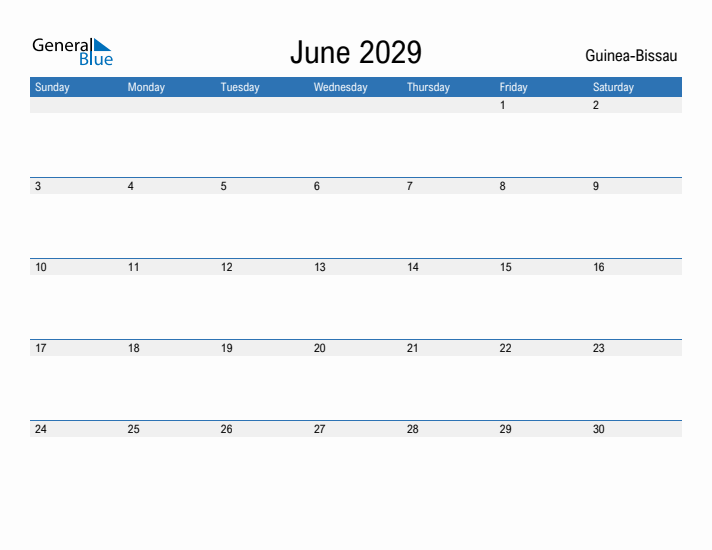 Fillable June 2029 Calendar