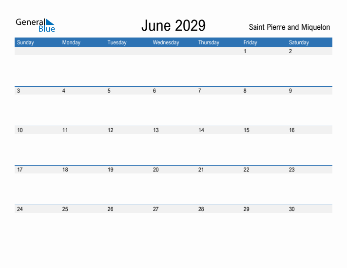 Fillable June 2029 Calendar