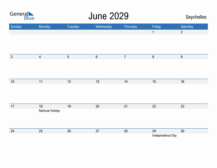 Fillable June 2029 Calendar