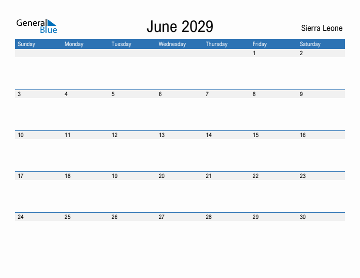 Fillable June 2029 Calendar