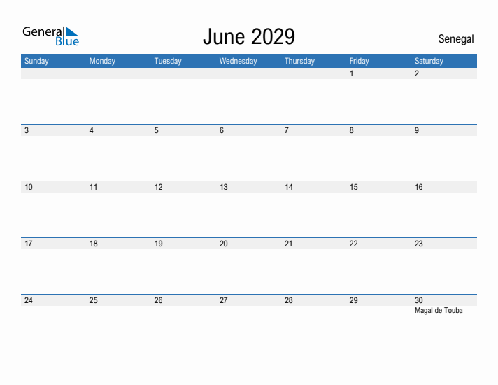 Fillable June 2029 Calendar