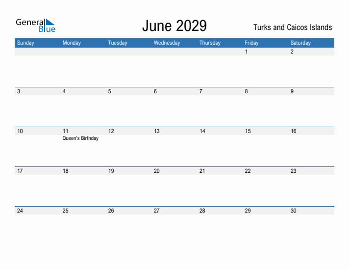 Fillable June 2029 Calendar