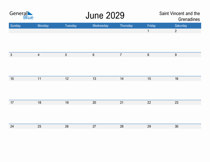 Fillable June 2029 Calendar