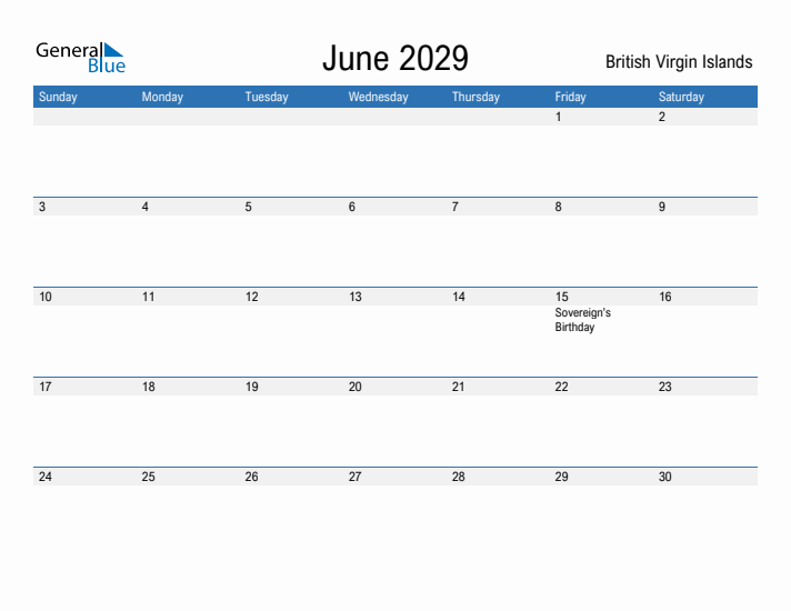 Fillable June 2029 Calendar