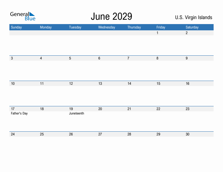 Fillable June 2029 Calendar