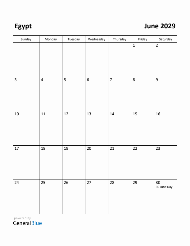 June 2029 Calendar with Egypt Holidays
