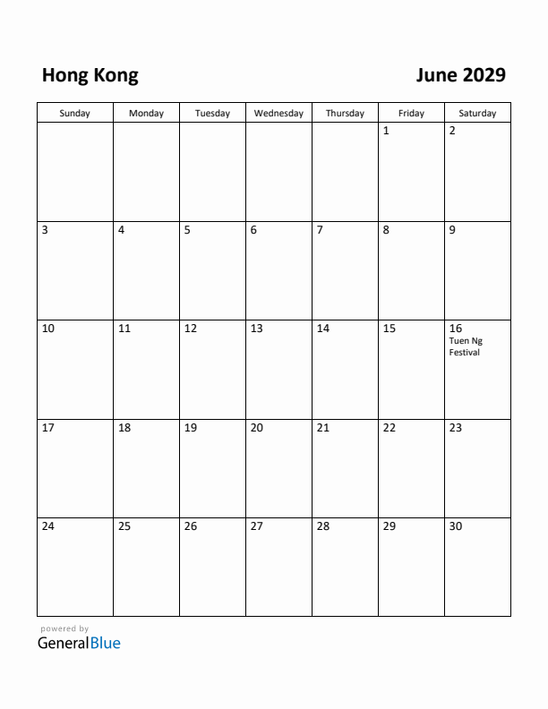 June 2029 Calendar with Hong Kong Holidays