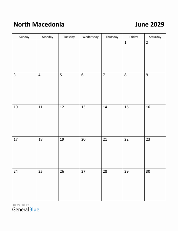 June 2029 Calendar with North Macedonia Holidays