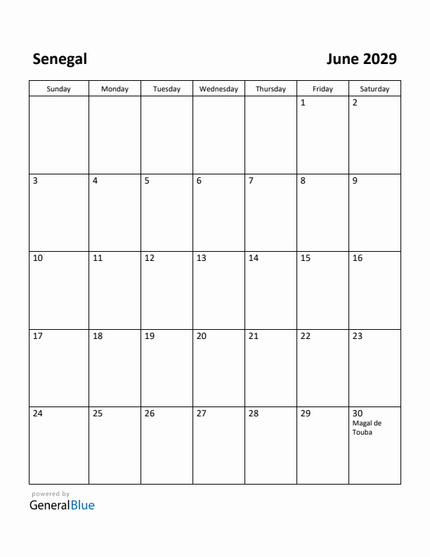 June 2029 Calendar with Senegal Holidays