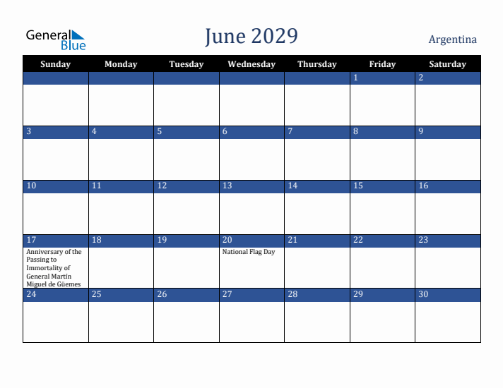 June 2029 Argentina Calendar (Sunday Start)