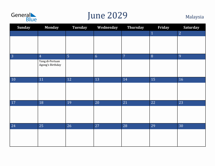 June 2029 Malaysia Calendar (Sunday Start)